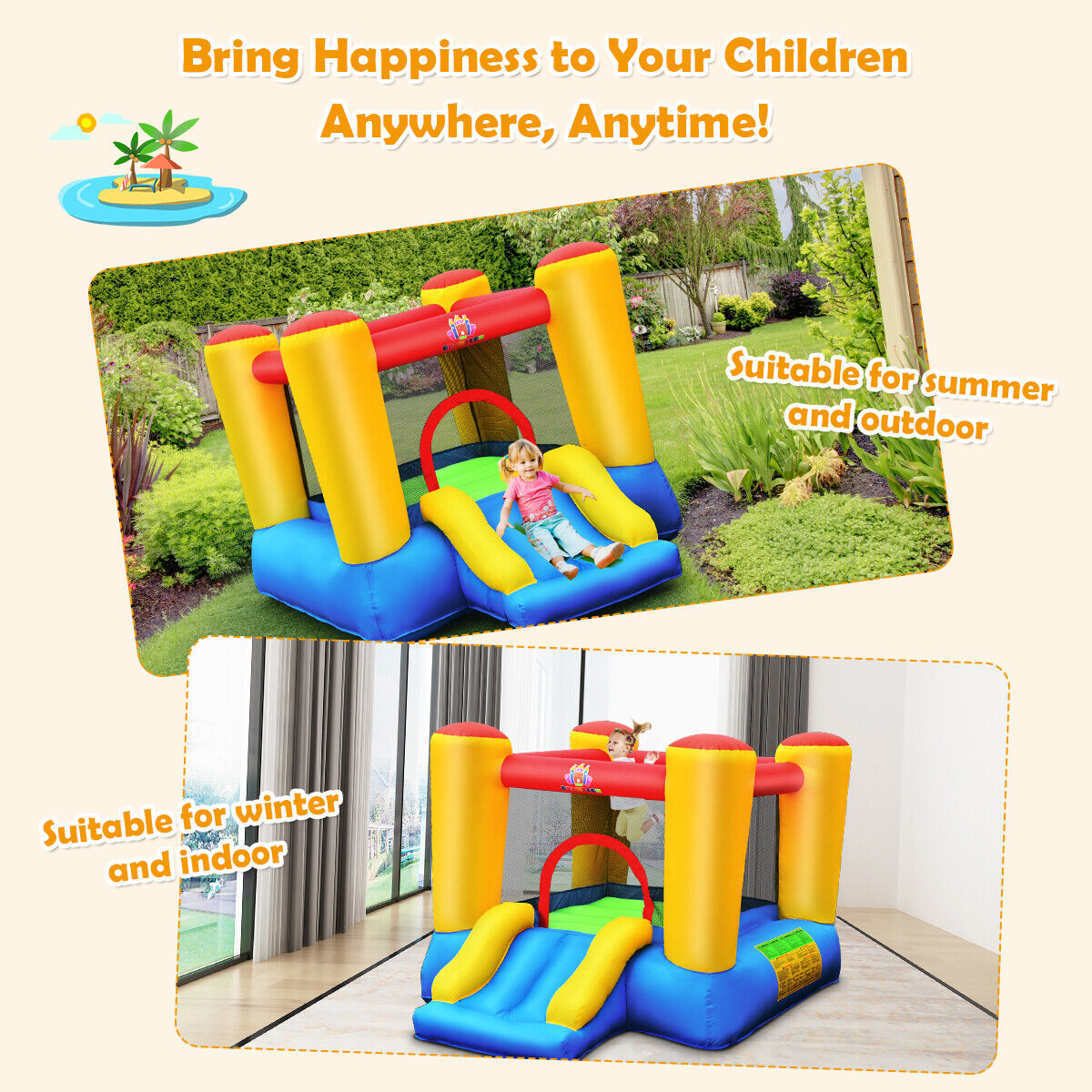 Inflatable Kids Bounce House Castle With Slide For Indoor and Outdoor