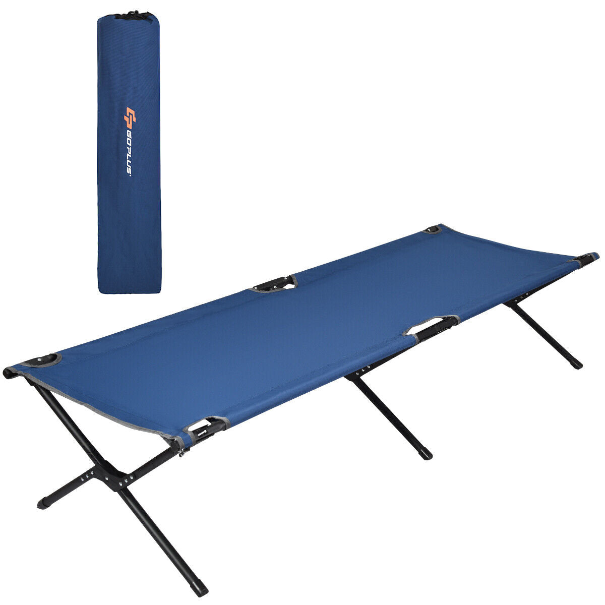 Heavy-Duty Foldable Cot Bed With Carrying Bag Hiking Camping Blue