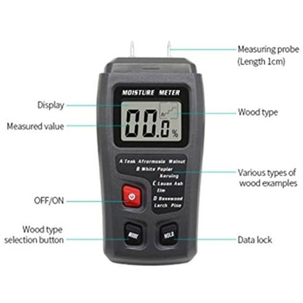 Digital LCD Wood Moisture Meter 0-99.9% Hygrometer Tester