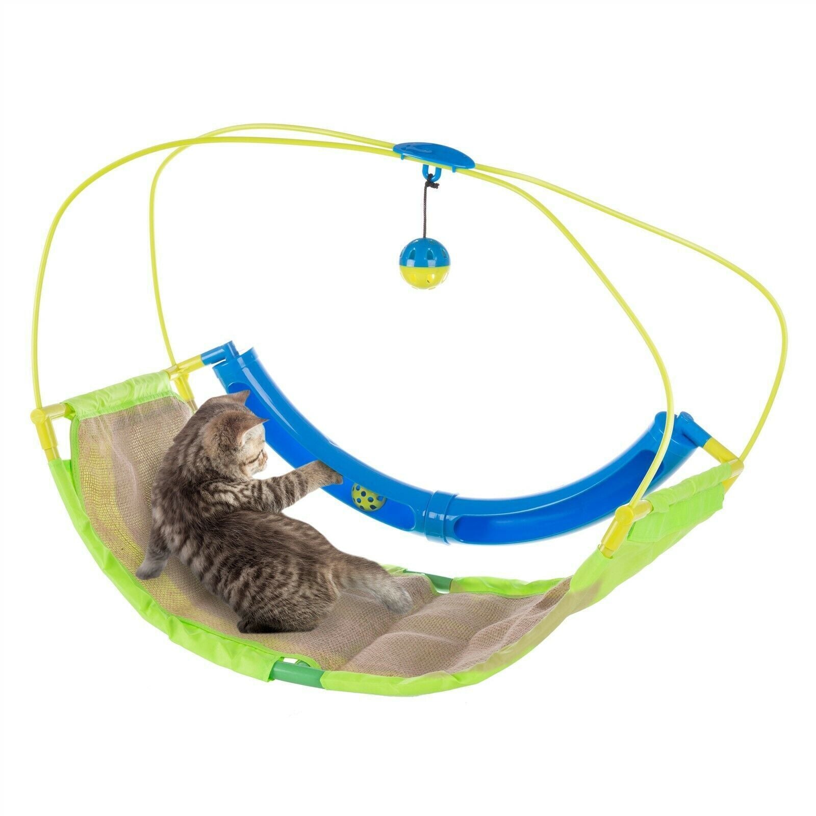 Cat Toy Rocking Mat with Scratching Area Hanging Toy and Roller Ball