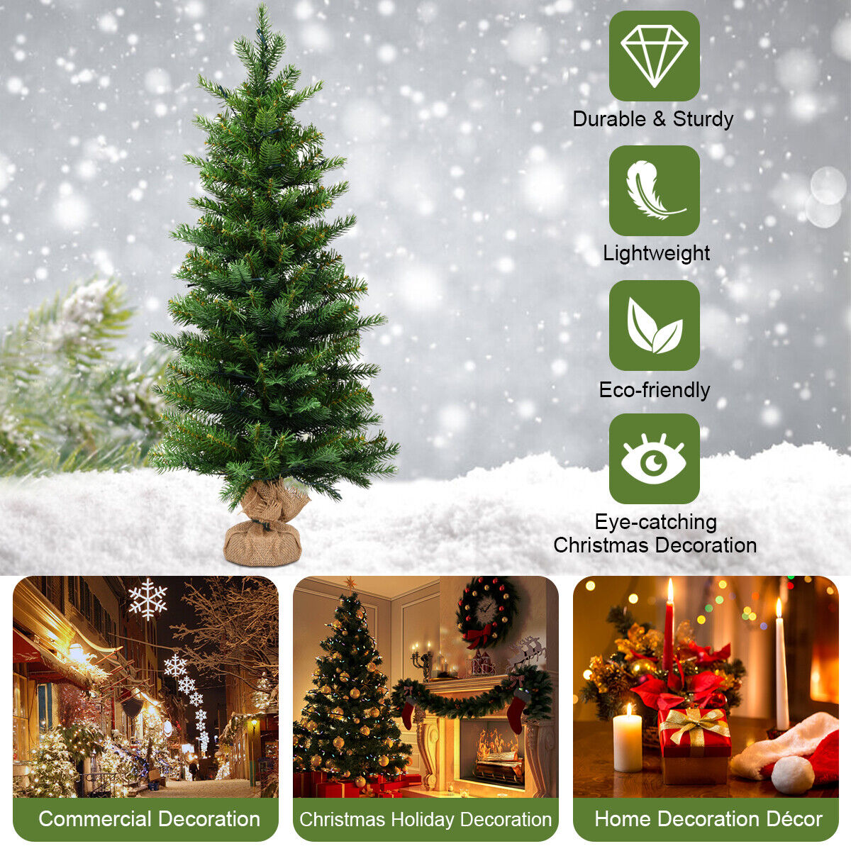 Battery-operated Tabletop Christmas Tree with Timer and Lights