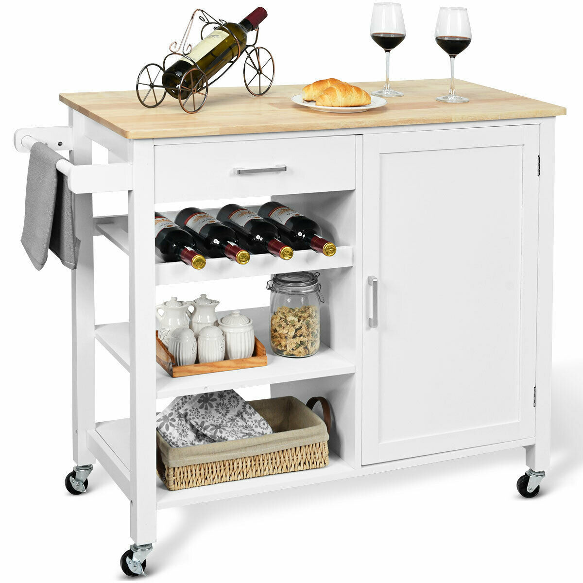 4-Tier Cart Kitchen Island Rolling Storage with Utility Serving Rack White