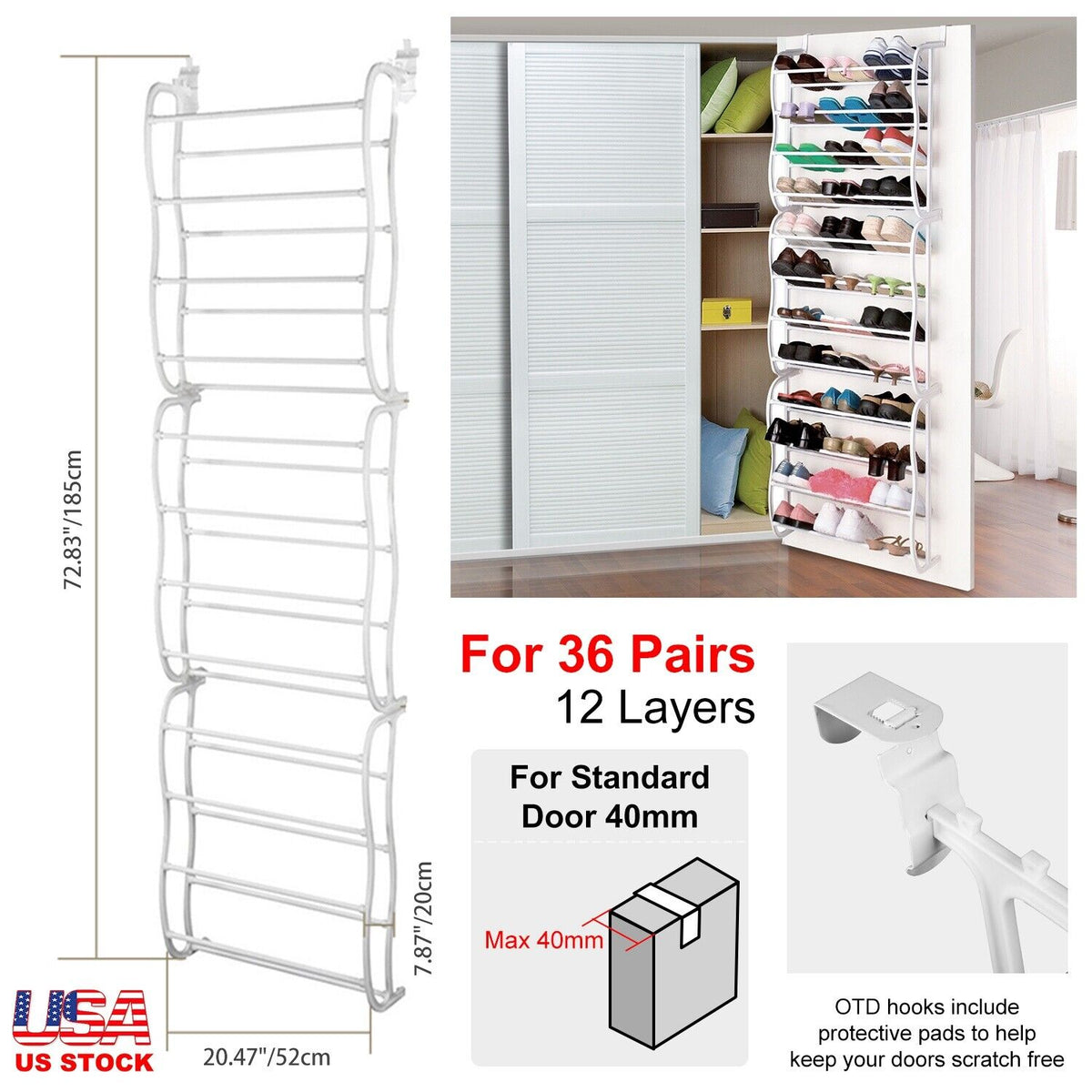 Wall Hanging Closet Shoes Organizer Over The Door Shoe Rack 36 Pairs