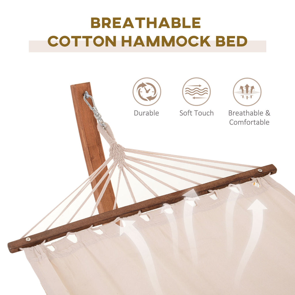 Cotton Hammock With Wooden Stand Outdoor Swing For Patio Porch Garden