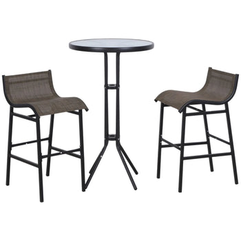 Outdoor Patio Bistro Set with Swivel Bar Stools and Glass Tabletop