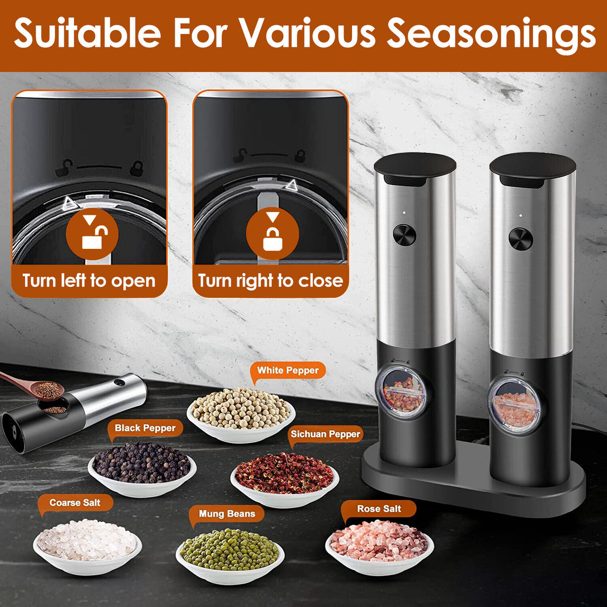 Rechargeable Electric Pepper Grinder Set - 2 Pack