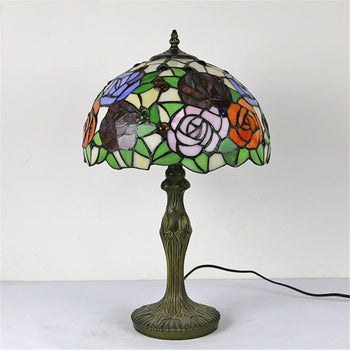 Rose Stained Glass Tiffany Lamp Vintage Floral Desk Light