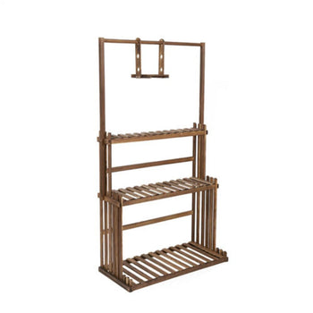 3-Tier Wooden Plant Stand with Hanging Bar for Garden Patio