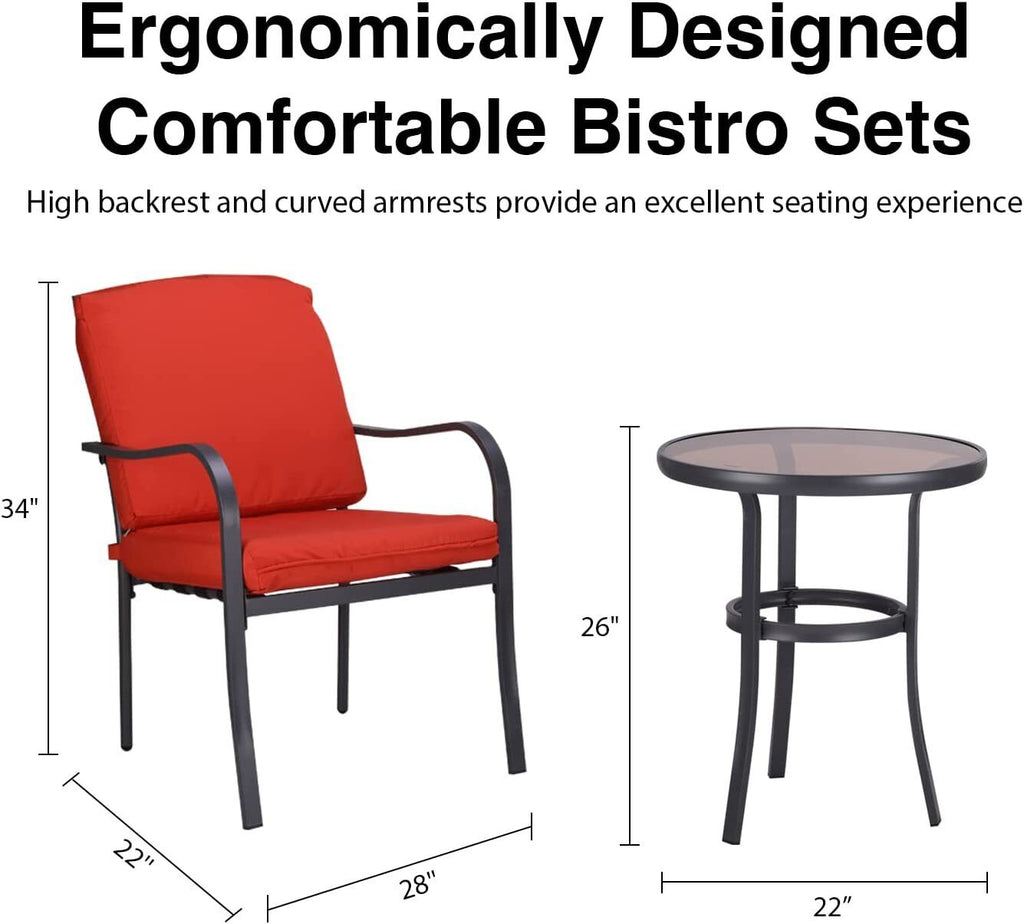 Set of 3 Patio Bistro Chairs with Round Table Steel Outdoor Furniture