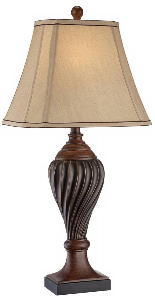 Carved Wooden Bedside Table Lamp Two-Tone Brown Rustic Wooden Desk Light