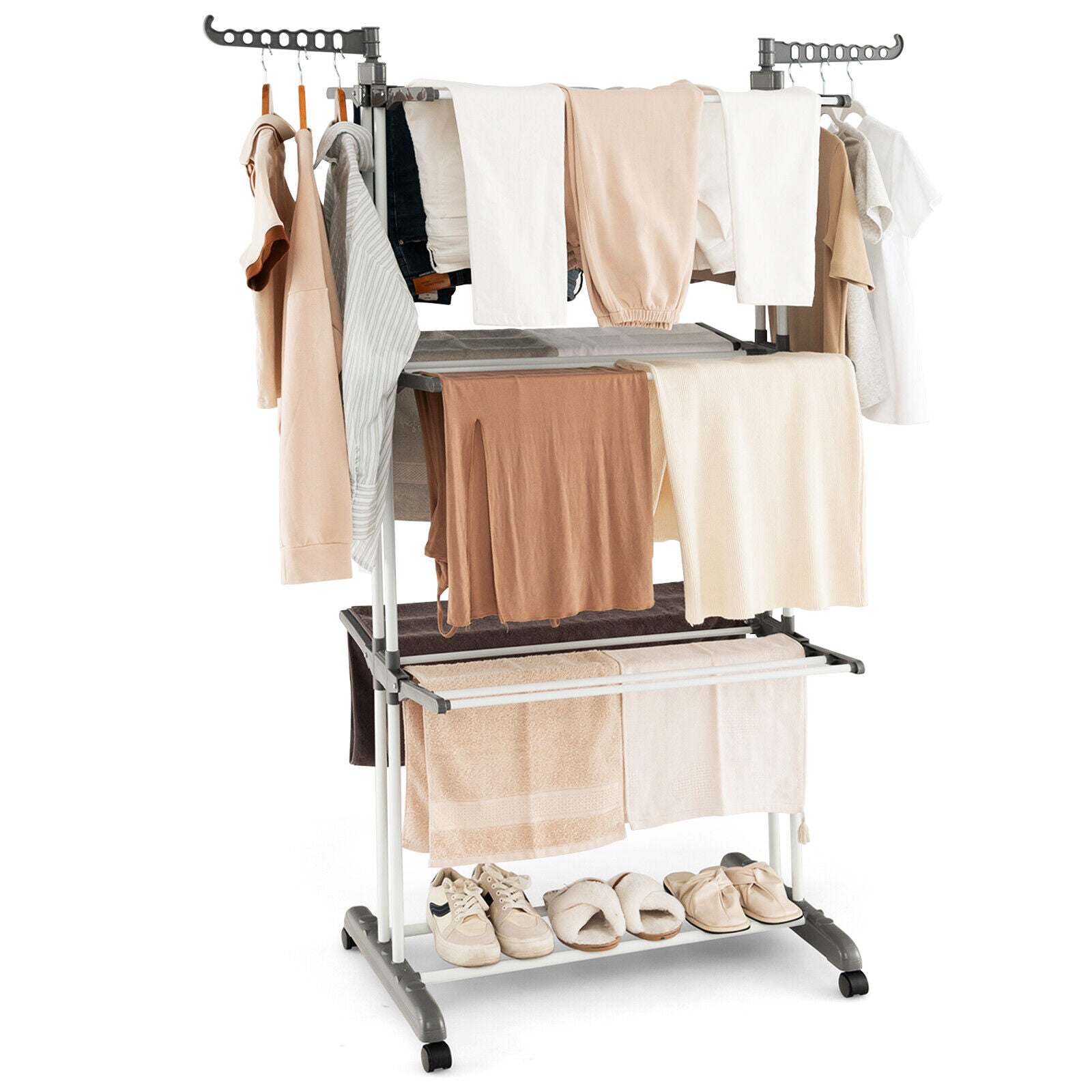 Folding Drying Rack for Clothes 3-Tier Shelf w/ Adjustable Side Wings