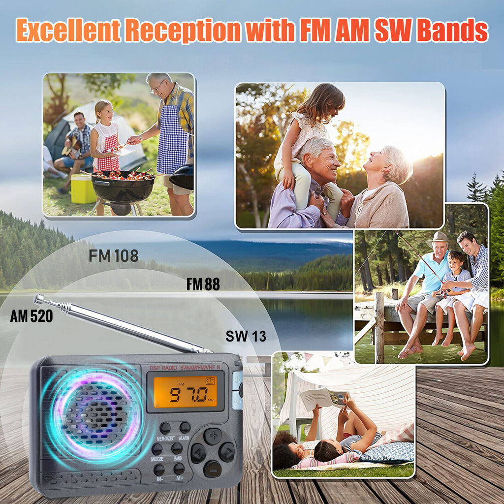 Portable AM/FM/SW/TV Radio Emergency Receiver with Digital LCD Display