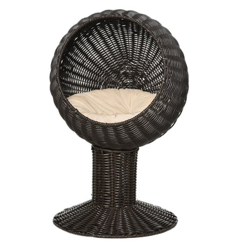 27-Inch Elevated Rattan Wicker Cat House Pet Bed With Cushion