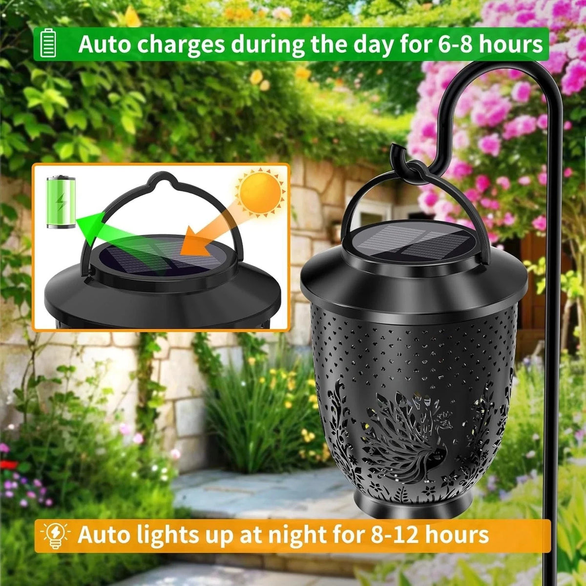 6pcs Solar LED Hanging Lantern Lights Outdoor Garden Pathway Set