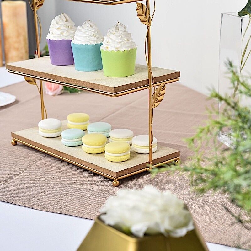3-Tier Metal & Wood Pastry Dessert Holder For Parties Weddings Events