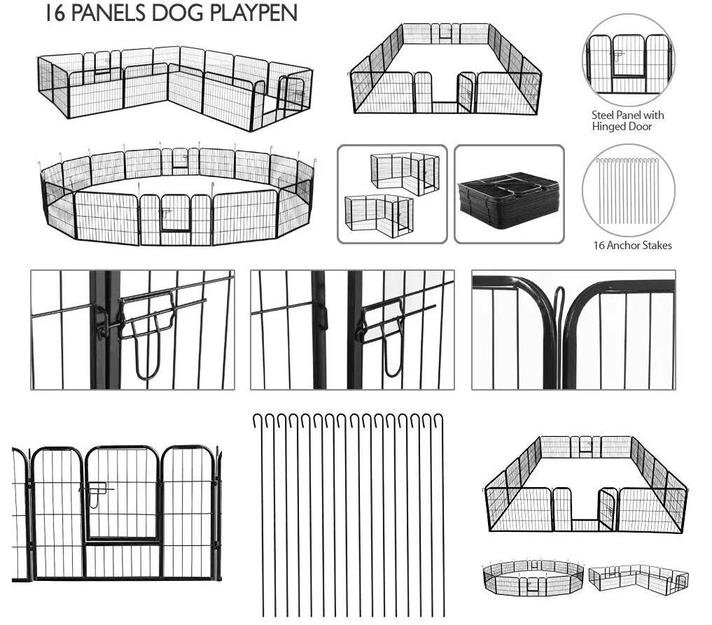 24" Metal Pet Playpen 16 Panel Fence Kennel Safe Exercise Enclosure