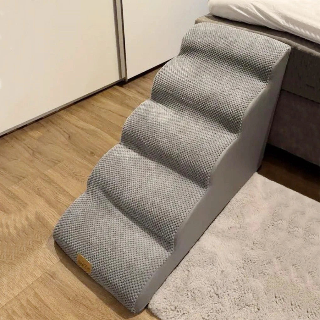 5-Step Curved Foam Dog Stairs Ramp for High Beds Sofas and Cats