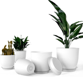 5-Pack White Plastic Planter Pots Set