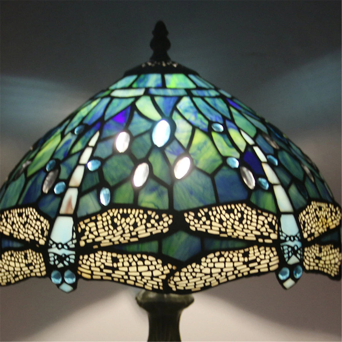Dragonfly Stained Glass Tiffany Lamp Vintage Brass Desk Light