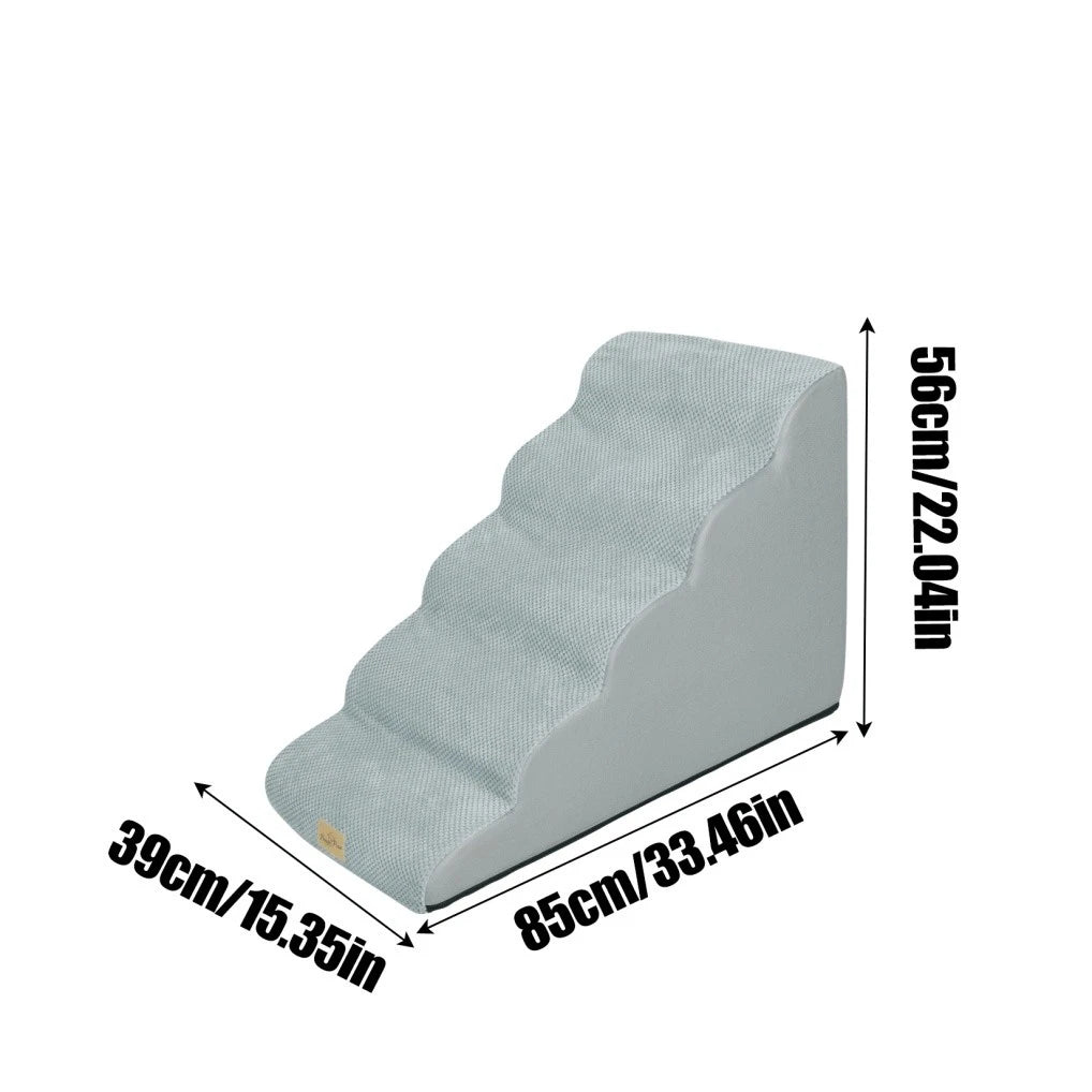 5-Step Curved Foam Dog Stairs Ramp for High Beds Sofas and Cats