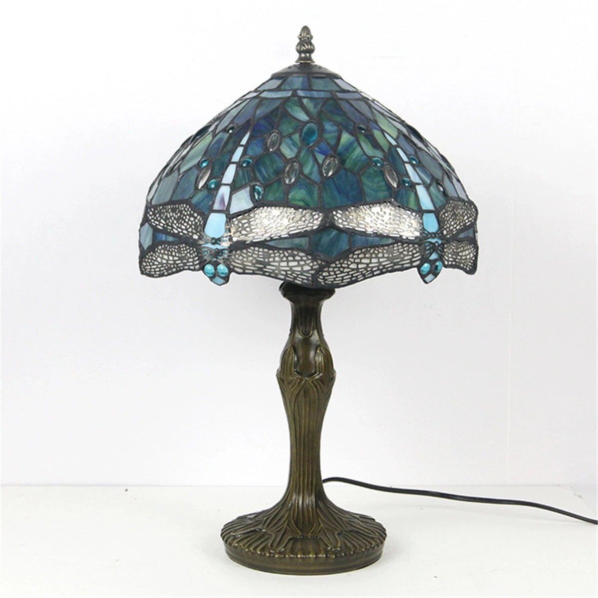 Dragonfly Stained Glass Tiffany Lamp Vintage Brass Desk Light