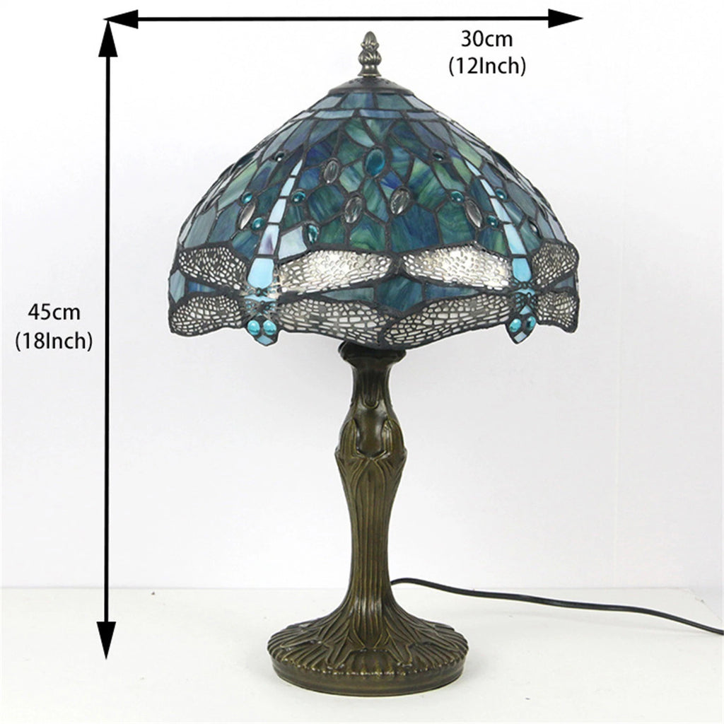 Dragonfly Stained Glass Tiffany Lamp Vintage Brass Desk Light