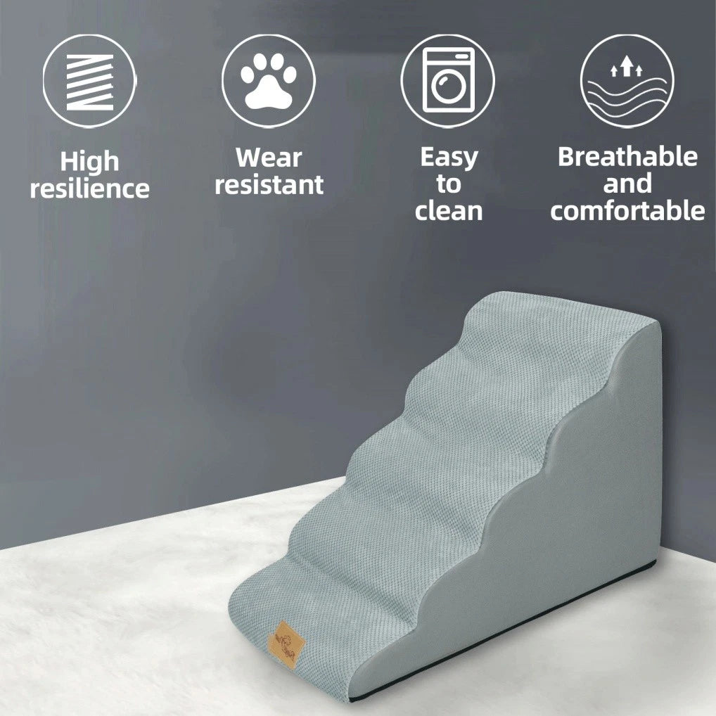 5-Step Curved Foam Dog Stairs Ramp for High Beds Sofas and Cats