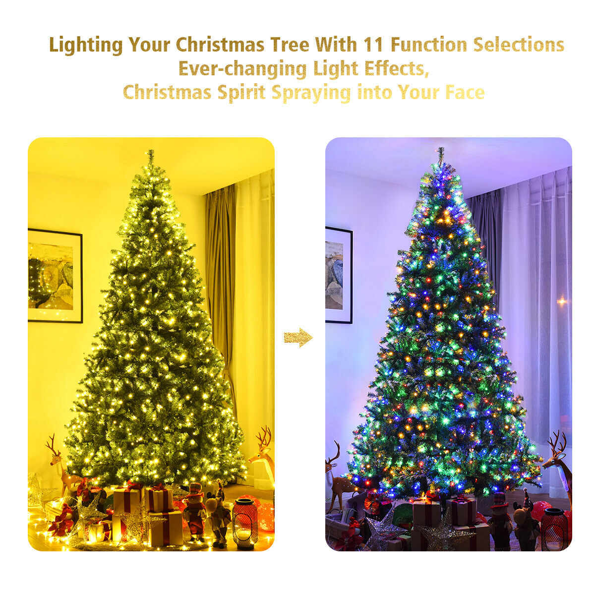 9 Feet High Realistic Christmas Tree With 1000 LED Lights Decoration