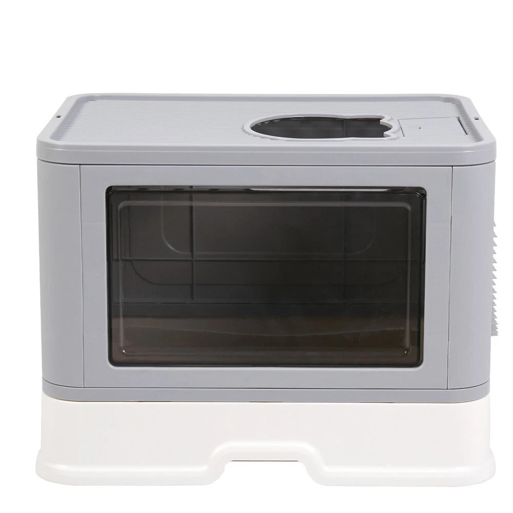 Extra Large Foldable Cat Litter Box with Drawer and Top Entry