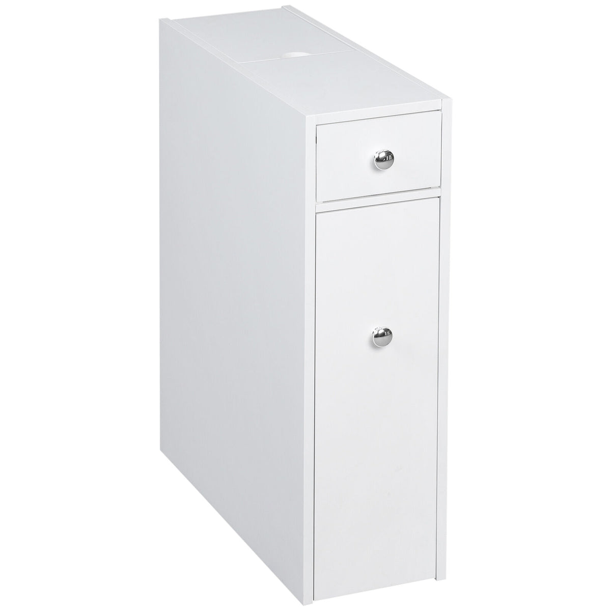 White Freestanding Slide-Out Storage Bathroom Cabinet w/ Narrow Design