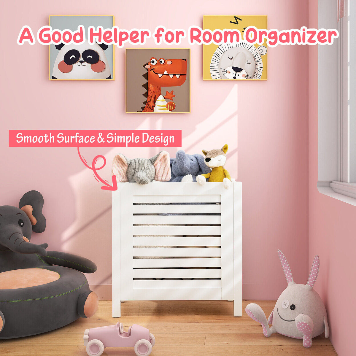 White Wooden Toy Storage Organizer with Lid for Kids' Bedroom