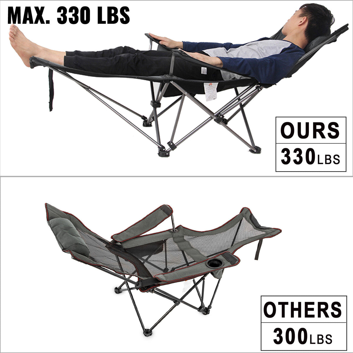 Green Reclining Camp Chair with Mesh Lounge & Footrest