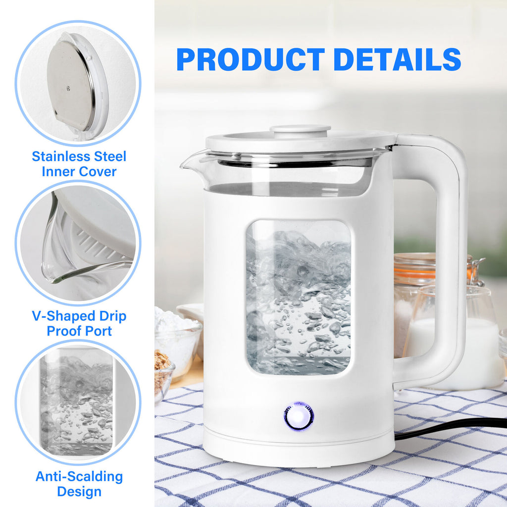 Stainless Steel Electric Tea Kettle 1.7L Auto Shut Off White