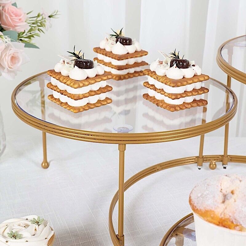 3 Tier Gold Metal Cake Dessert Stand Clear Acrylic Wedding Table Decor