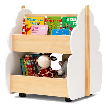 2-Tier Kids Wooden Bookshelf with Wheels Toy & Book Storage