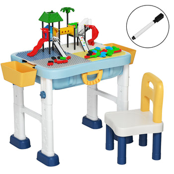 6-in-1 Kids Activity Table Set with Chairs & Building Blocks