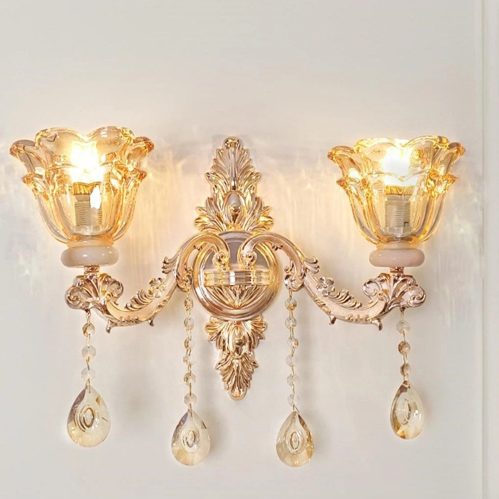 Gold Crystal Wall Sconce Vintage Indoor LED Light Fixture