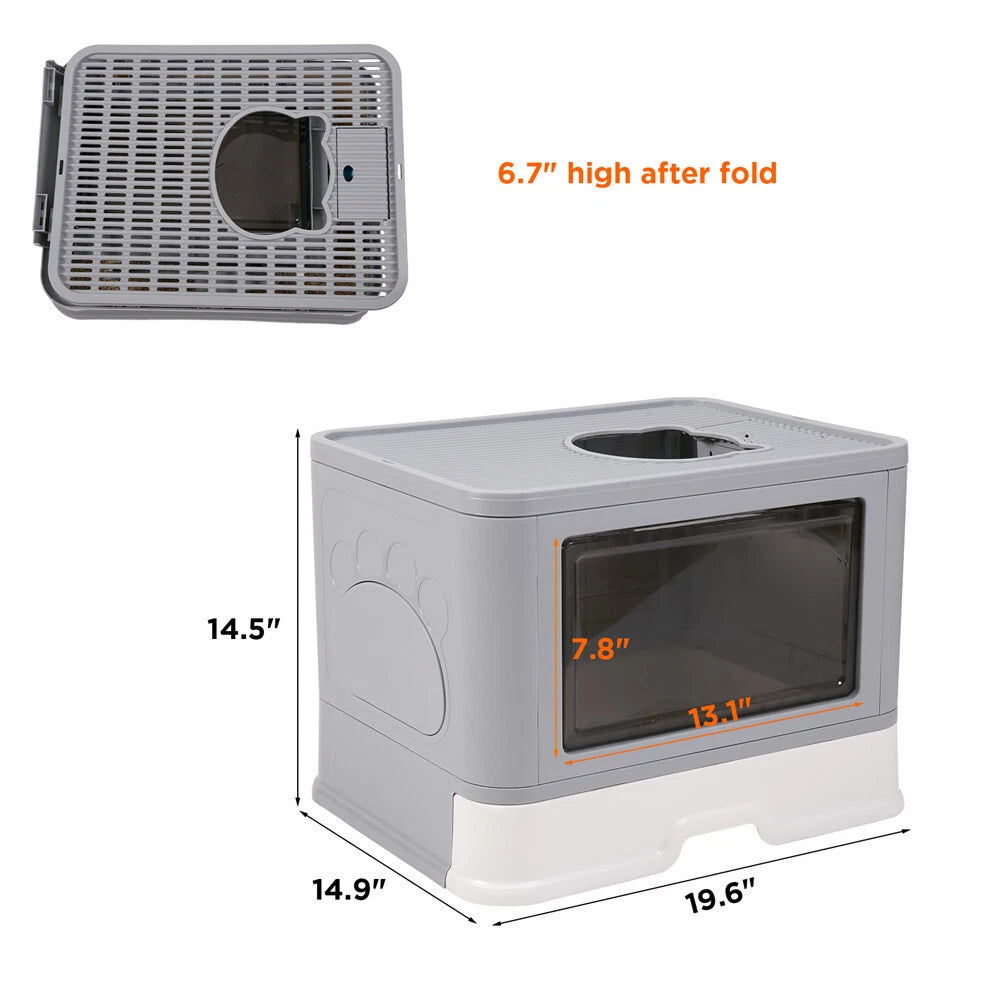 Extra Large Foldable Cat Litter Box with Drawer and Top Entry
