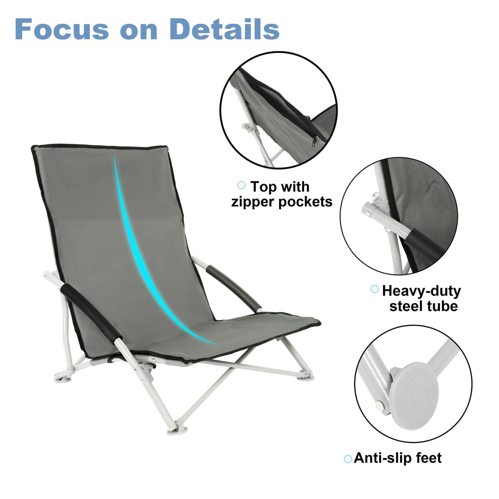 Portable Beach Camping Chair with Carry Bag Gray