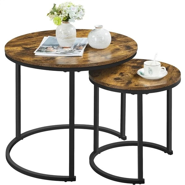 Rustic Nesting Coffee Table Set with Round Wooden Tabletops