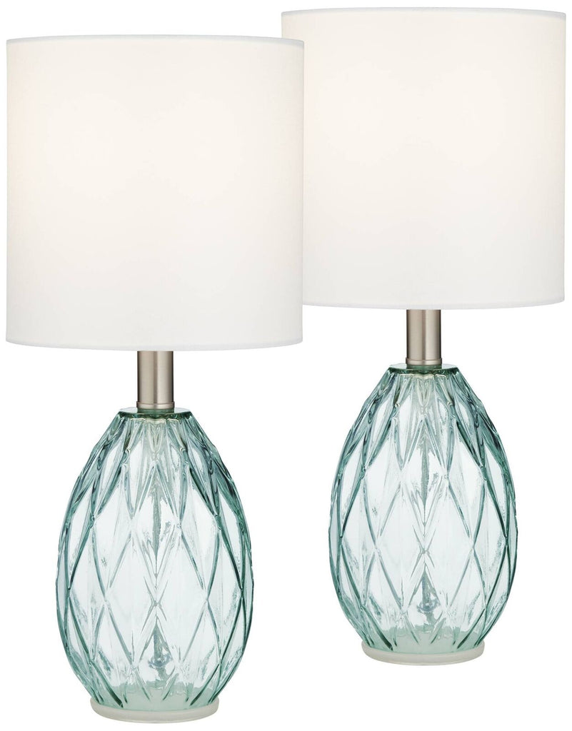 Pair of Blue-Green Glass Accent Lamps Home Interior Decor Lighting
