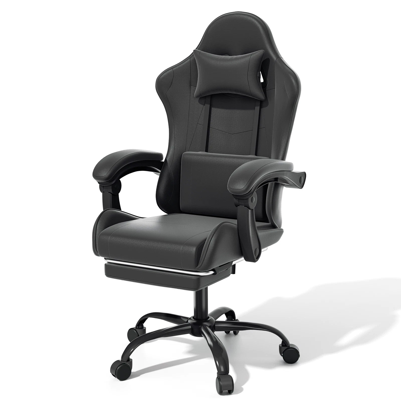 Ergonomic Gaming Chair with Footrest Recliner and Lumbar Support Black