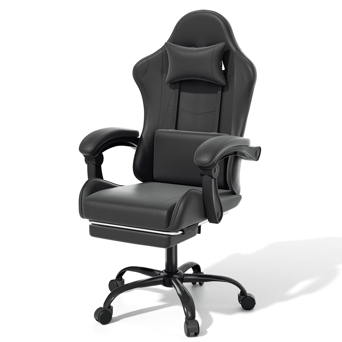 Ergonomic Gaming Chair with Footrest Recliner and Lumbar Support Black