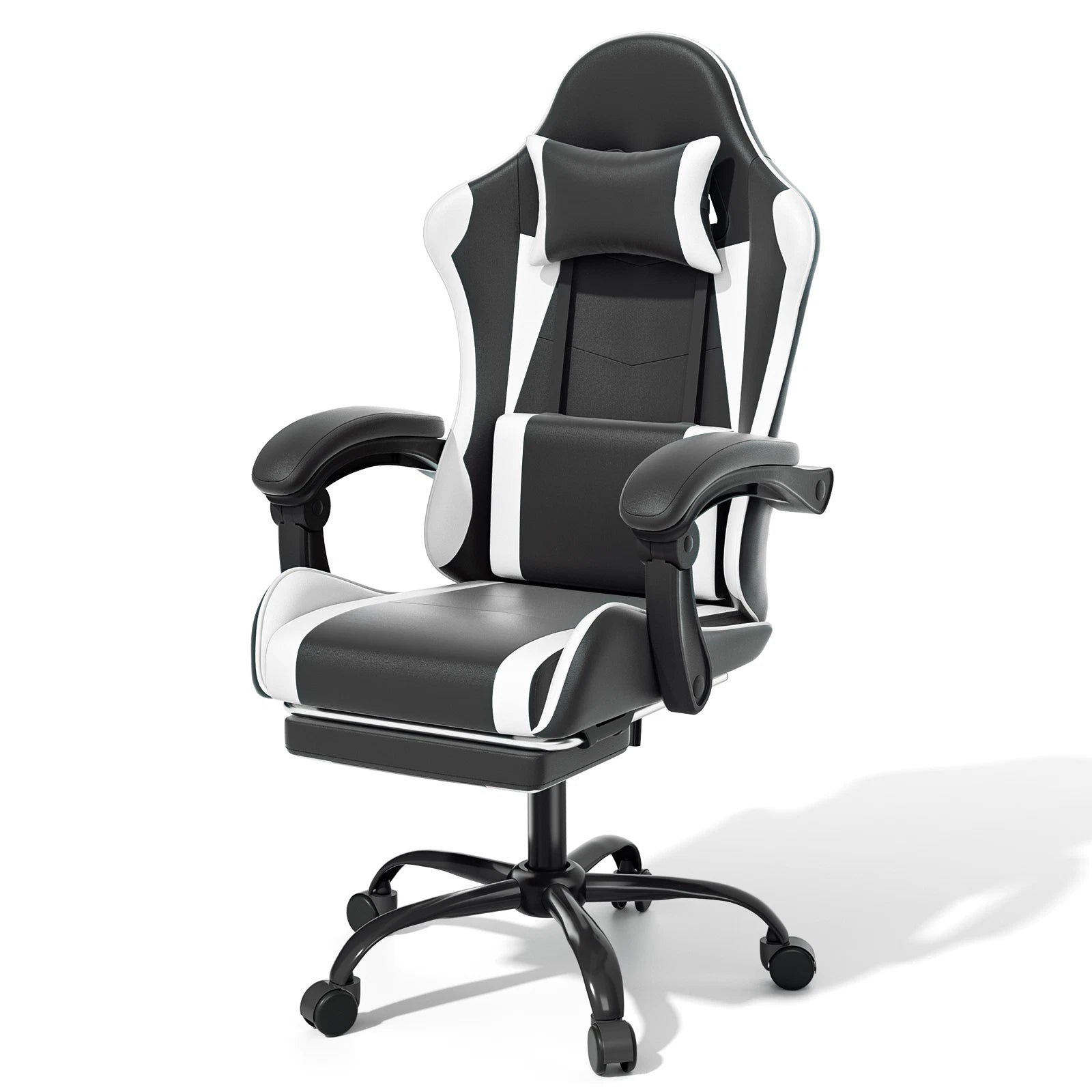 Ergonomic Gaming Chair with Footrest Recliner and Lumbar Support White