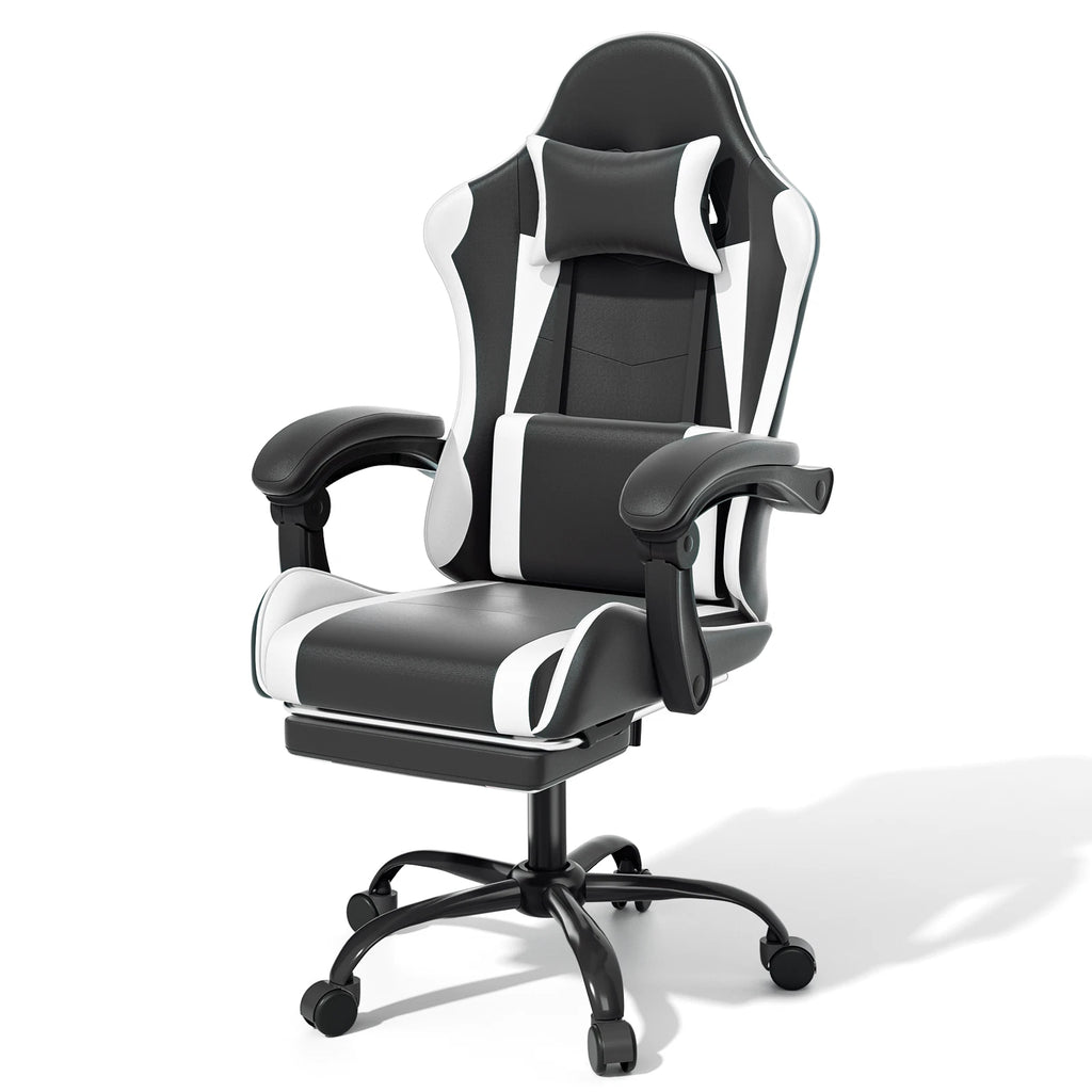 Ergonomic Gaming Chair with Footrest Recliner and Lumbar Support White