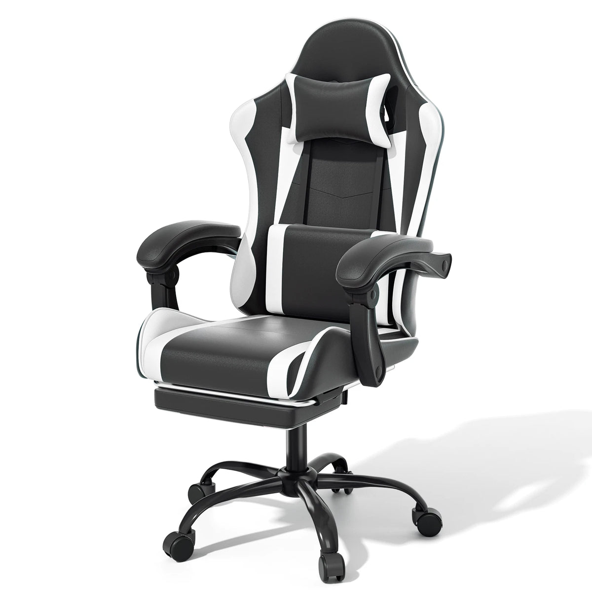 Ergonomic Gaming Chair with Footrest Recliner and Lumbar Support White