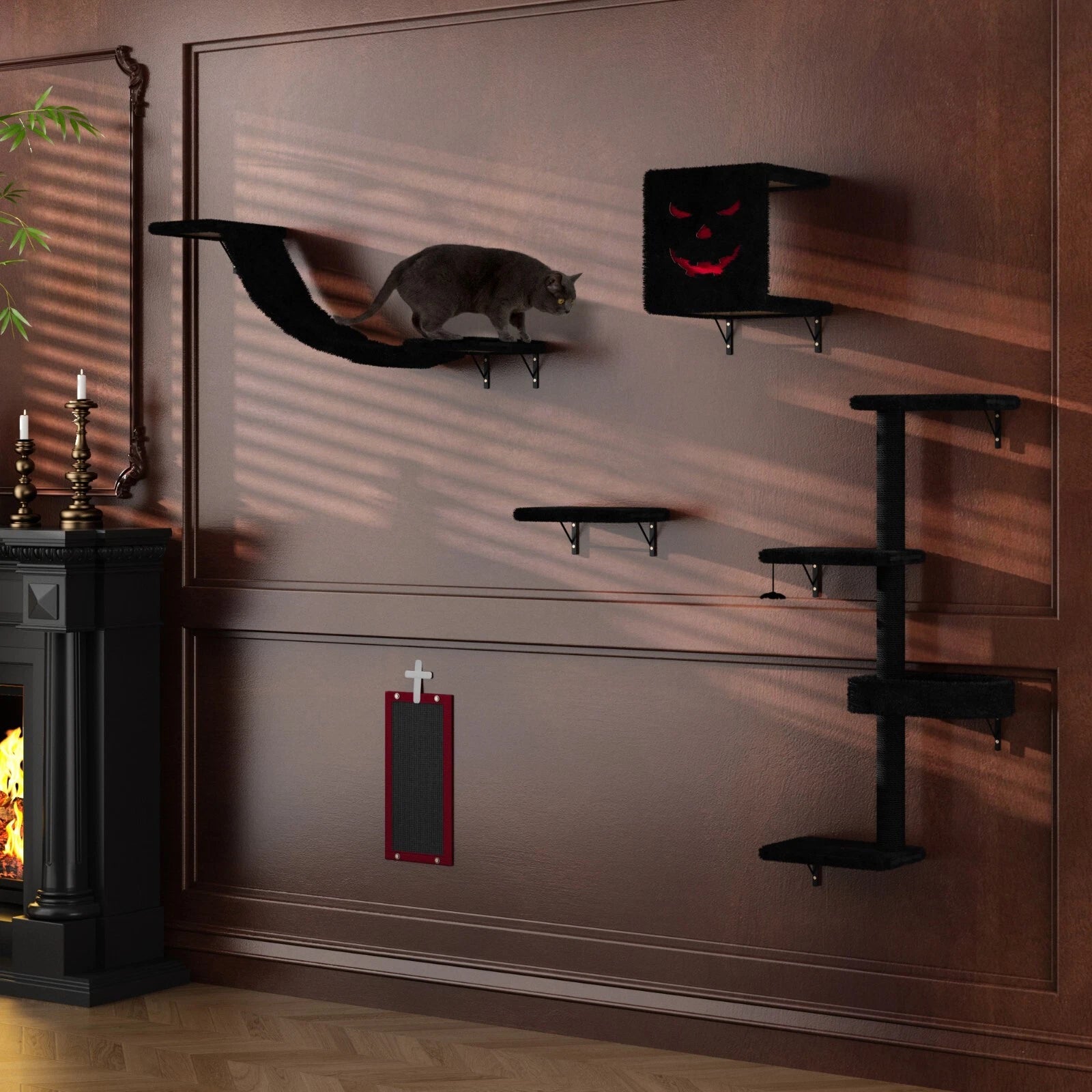 Gothic Cat Wall Shelves 5-Piece Climber Set Pet Furniture