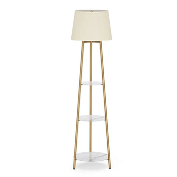 Gold Shelf Floor Lamp with Fabric Shade for Bedroom Living Room