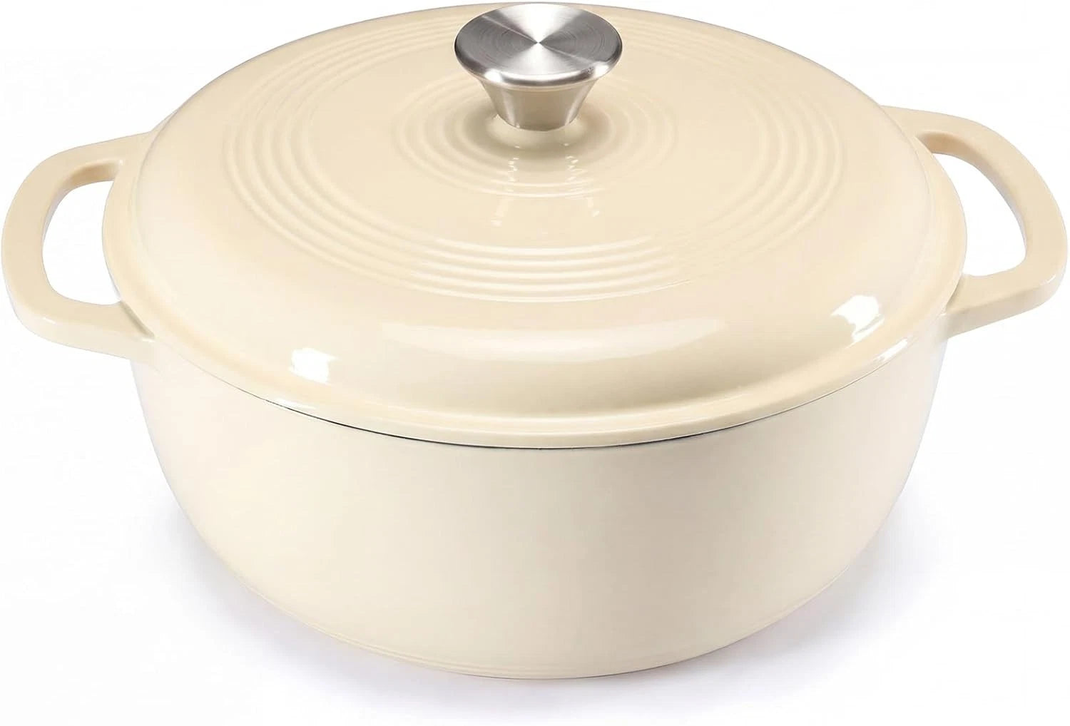 6 Qt Enameled Cast Iron Dutch Oven with Lid & Dual Handles Beige