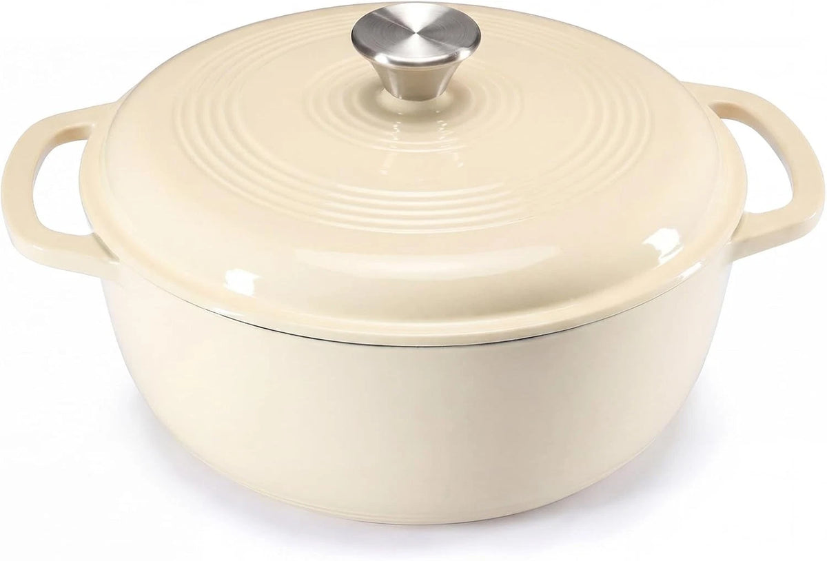 6 Qt Enameled Cast Iron Dutch Oven with Lid & Dual Handles Beige